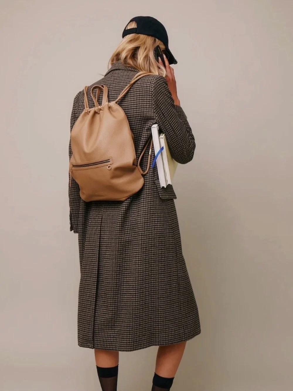 Bandolier Tan Leather Drawstring Backpack - Fits a laptop!